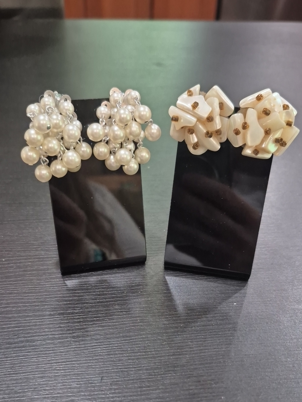 Vintage Japan And Hong Kong Faux Pearl & Shell Clip-On Earrings